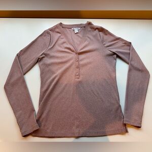Athleta Uptempo ribbed long sleeve pale pink Henley. Size M.